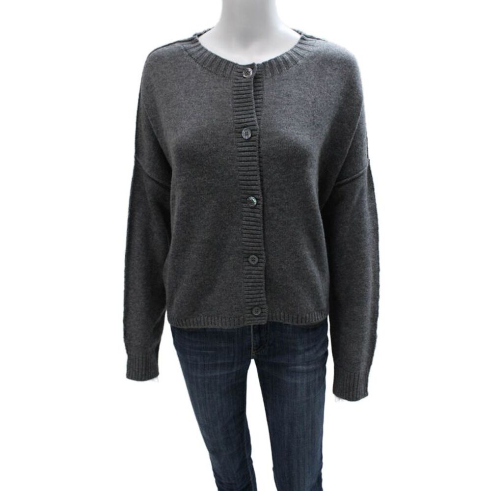 Margittes Womens Wool Cardigan Sweater Crew Neck Gray Long Sleeve Size XL
